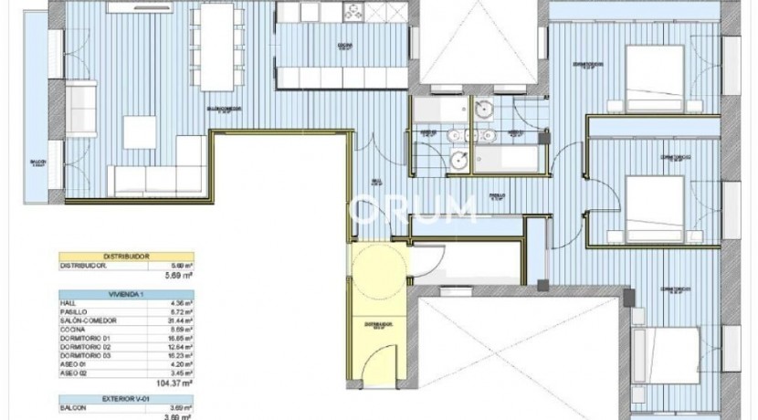 Vivienda de 3 Dormitorios En Abando